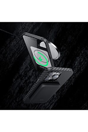 Benks iPhone 14 Pro Max Uyumlu Kılıf Magsafe Şarj Özellikli Karbon Fiber Benks Essential Kevlar Kapak