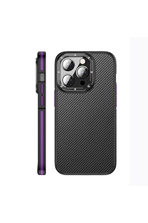 Wlons iPhone 14 Pro Max Uyumlu Kılıf Mat Transparan Karbon Fiber Görünümlü Wlons Marin Kapak