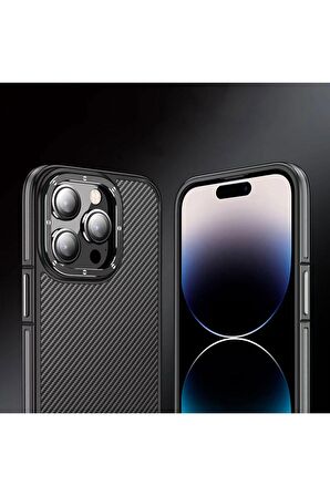 Wlons iPhone 14 Pro Uyumlu Kılıf Mat Transparan Karbon Fiber Görünümlü Wlons Marin Kapak