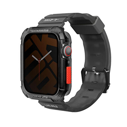 Watch 44mm Kordon SkinArma Kurono Sert PC Kasa Koruyucu ve Shokku Silikon Strap Kayış Füme