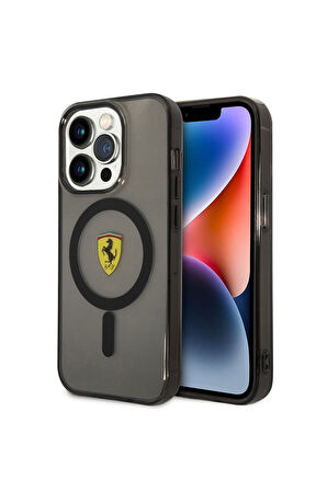 Apple iPhone 14 Pro Uyumlu Kılıf Ferrari Magsafe Şarj Özellikli Yarı Transparan Dizayn Kapak