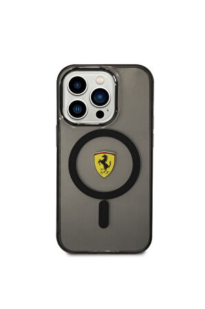 Apple iPhone 14 Pro Uyumlu Kılıf Ferrari Magsafe Şarj Özellikli Yarı Transparan Dizayn Kapak
