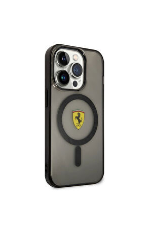 Apple iPhone 14 Pro Uyumlu Kılıf Ferrari Magsafe Şarj Özellikli Yarı Transparan Dizayn Kapak