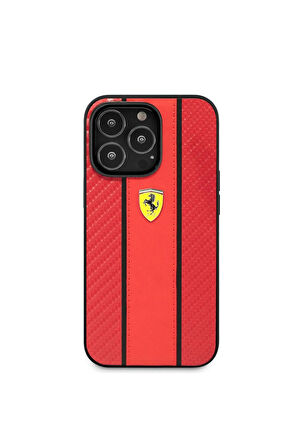 Apple iPhone 14 Pro Uyumlu Kılıf Ferrari PU Deri Ve Karbon Dizayn Kapak