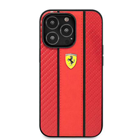 iPhone 14 Pro Max Uyumlu Kılıf Ferrari PU Deri Ve Karbon Dizayn Kapak