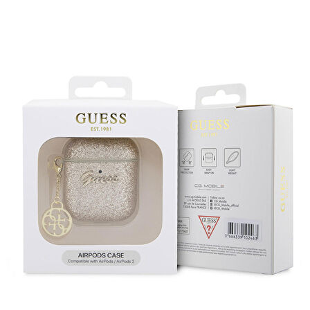 Airpods Uyumlu Kılıf GUESS Glitter 4G Charm Exclusive Tasarım