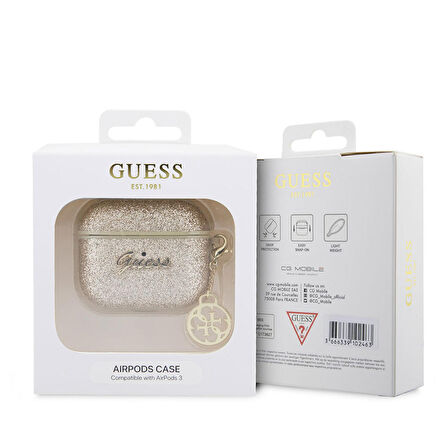 Airpods 3. Nesil Uyumlu Kılıf GUESS Glitter 4G Charm Exclusive Tasarım