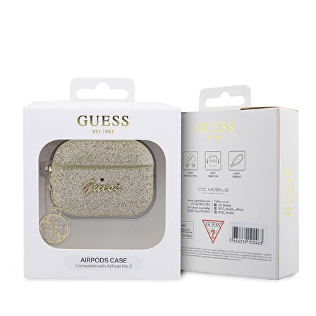 Airpods Pro 2 Uyumlu Kılıf GUESS Glitter 4G Charm Exclusive Tasarım