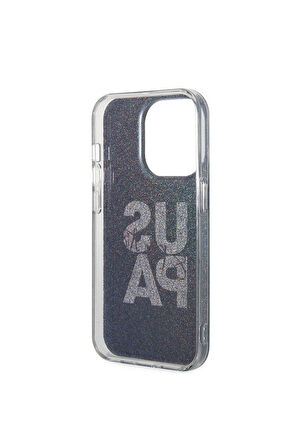 Apple iPhone 14 Pro Uyumlu Kılıf U.S. POLO ASSN. Simli Parlak Alfabe Tasarım Kapak Siyah