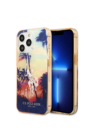Apple iPhone 14 Pro Max Uyumlu Kılıf U.S. POLO ASSN. Renkli Ağaç Baskılı Dizayn Kapak