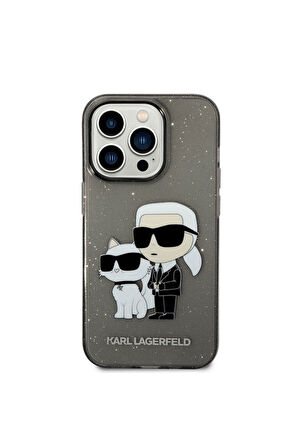 Apple iPhone 14 Pro Max Uyumlu Kılıf Karl Lagerfeld Transparan Simli K&C Dizayn Kapak Siyah