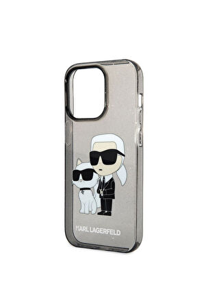 Apple iPhone 14 Pro Max Uyumlu Kılıf Karl Lagerfeld Transparan Simli K&C Dizayn Kapak Siyah