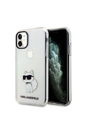 Apple iPhone 11 Uyumlu Kılıf Karl Lagerfeld Transparan Choupette Dizayn Kapak