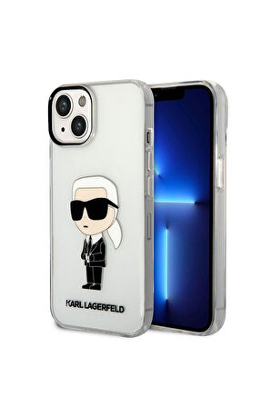 Apple iPhone 14 Uyumlu Kılıf Karl Lagerfeld Transparan İkonik Karl Dizayn Kapak