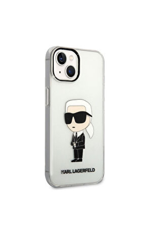 Apple iPhone 14 Uyumlu Kılıf Karl Lagerfeld Transparan İkonik Karl Dizayn Kapak