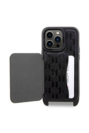 Apple iPhone 14 Pro Uyumlu Kılıf Karl Lagerfeld Boyun Askılı Kartlıklı Karl Dizayn Kapak