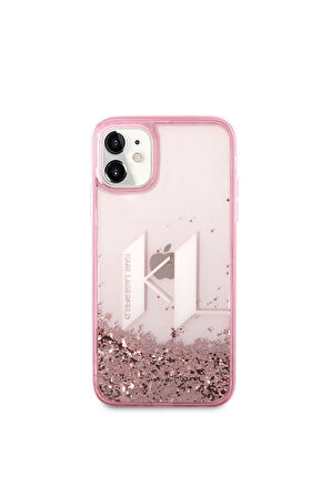 Apple iPhone 11 Uyumlu Kılıf Karl Lagerfeld Sıvılı Simli Dizayn Kapak