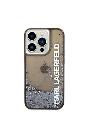 Apple iPhone 14 Pro Max Uyumlu Kılıf Karl Lagerfeld Sıvılı Simli Elong Dizayn Kapak Siyah