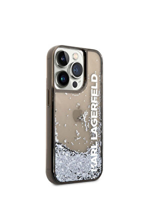 Apple iPhone 14 Pro Max Uyumlu Kılıf Karl Lagerfeld Sıvılı Simli Elong Dizayn Kapak Siyah