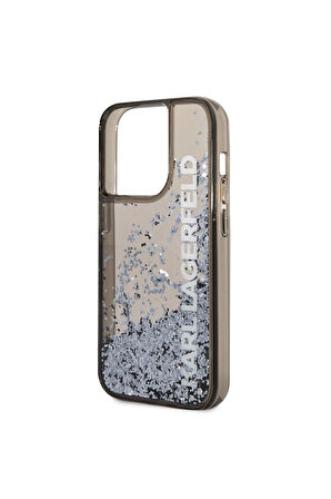 Apple iPhone 14 Pro Max Uyumlu Kılıf Karl Lagerfeld Sıvılı Simli Elong Dizayn Kapak Siyah