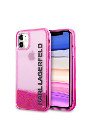 Apple iPhone 11 Uyumlu Kılıf Karl Lagerfeld Sıvılı Simli Elong Dizayn Kapak