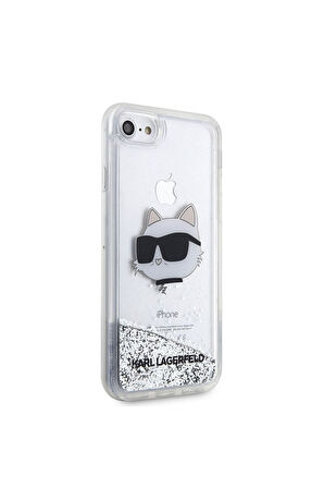Apple iPhone 8 Uyumlu Kılıf Karl Lagerfeld Sıvılı Simli Choupette Head Dizayn Kapak