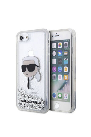 Apple iPhone 7 Uyumlu Kılıf Karl Lagerfeld Sıvılı Simli Karl Head Dizayn Kapak