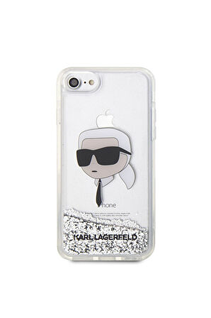 Apple iPhone SE 2020 Uyumlu Kılıf Karl Lagerfeld Sıvılı Simli Karl Head Dizayn Kapak