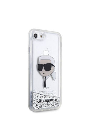 Apple iPhone SE 2020 Uyumlu Kılıf Karl Lagerfeld Sıvılı Simli Karl Head Dizayn Kapak