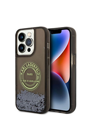 Apple iPhone 14 Pro Max Uyumlu Kılıf Karl Lagerfeld Sıvılı Simli RSG Dizayn Kapak Siyah