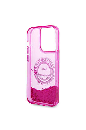Apple iPhone 14 Pro Max Uyumlu Kılıf Karl Lagerfeld Sıvılı Simli RSG Dizayn Kapak Pembe