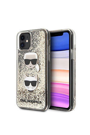 Apple iPhone 11 Uyumlu Kılıf Karl Lagerfeld Sıvılı Simli K&C Head Dizayn Kapak
