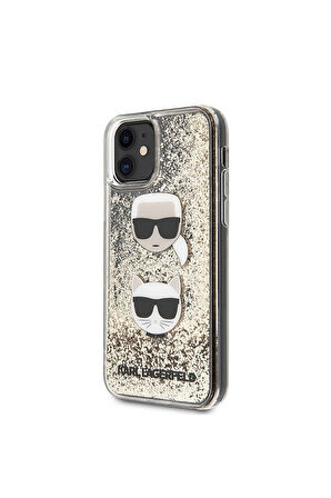 Apple iPhone 11 Uyumlu Kılıf Karl Lagerfeld Sıvılı Simli K&C Head Dizayn Kapak