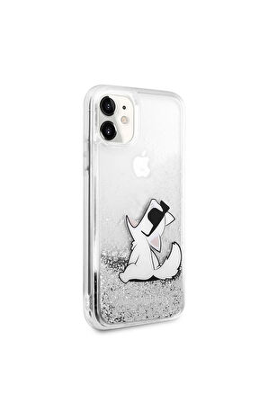 Apple iPhone 11 Uyumlu Kılıf Karl Lagerfeld Sıvılı Simli Choupette Fun Dizayn Kapak