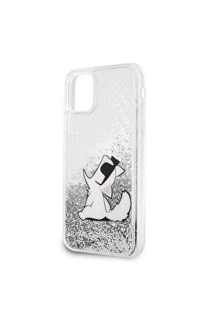 Apple iPhone 11 Uyumlu Kılıf Karl Lagerfeld Sıvılı Simli Choupette Fun Dizayn Kapak