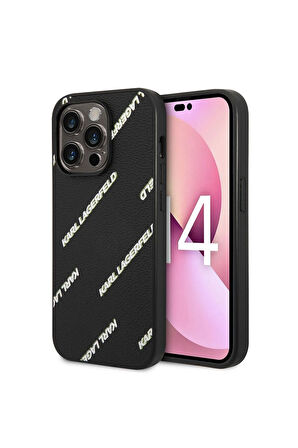 Apple iPhone 14 Pro Max Uyumlu Kılıf Karl Lagerfeld PU Suni Deri Logolu Dizayn Kapak