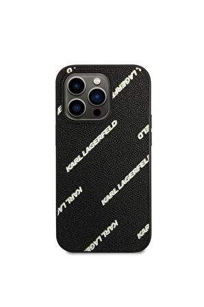 Apple iPhone 14 Pro Max Uyumlu Kılıf Karl Lagerfeld PU Suni Deri Logolu Dizayn Kapak