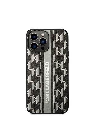 Apple iPhone 14 Pro Max Uyumlu Kılıf Karl Lagerfeld PU Suni Deri Şerit Dizayn Kapak