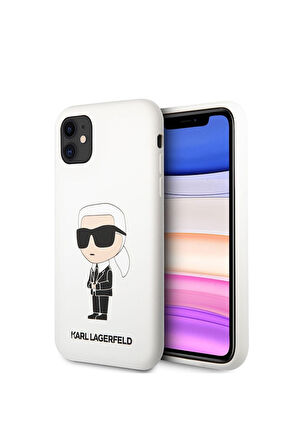 Apple iPhone 11 Uyumlu Kılıf Karl Lagerfeld Silikon Karl Dizayn Kapak Beyaz