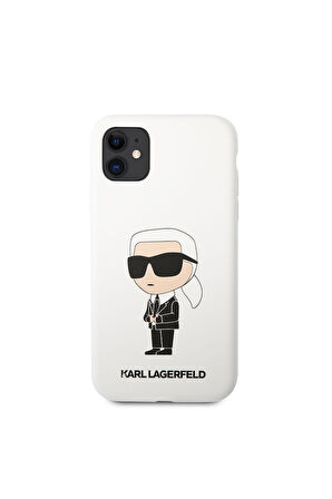 Apple iPhone 11 Uyumlu Kılıf Karl Lagerfeld Silikon Karl Dizayn Kapak Beyaz