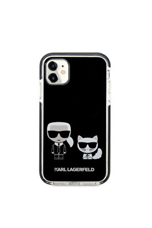 Apple iPhone 11 Uyumlu Kılıf Karl Lagerfeld Kenarları Siyah Silikon K&C Dizayn Kapak