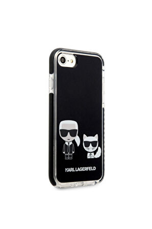 Apple iPhone 7 Uyumlu Kılıf Karl Lagerfeld Kenarları Siyah Silikon K&C Dizayn Kapak Siyah
