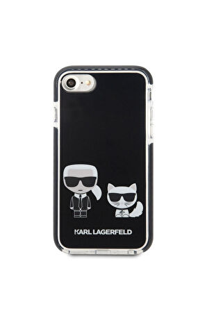 Apple iPhone 8 Uyumlu Kılıf Karl Lagerfeld Kenarları Siyah Silikon K&C Dizayn Kapak Siyah