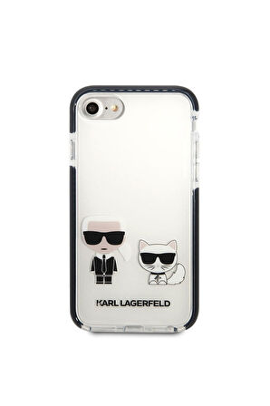 Apple iPhone SE 2020 Uyumlu Kılıf Karl Lagerfeld Kenarları Siyah Silikon K&C Dizayn Kapak Beyaz