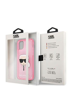 Apple iPhone 11 Uyumlu Kılıf Karl Lagerfeld Transparan Karl Head Dizayn Kapak