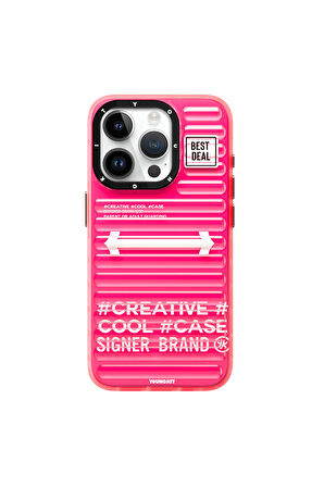 iPhone 15 Pro Max Uyumlu Kılıf Youngkit Luggage Firefly Serisi Kapak Pembe