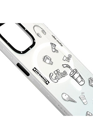 iPhone 14 Pro Max Uyumlu Kılıf Magsafe Şarj Özellikli Desenli Youngkit Plaything Serisi Kapak Beyaz