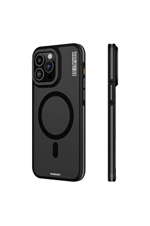 iPhone 15 Pro Uyumlu Kılıf Magsafe Şarj Özellikli Youngkit Rock Sand Serisi Kapak Siyah