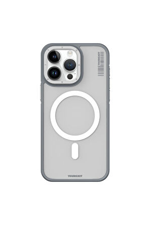 iPhone 15 Pro Uyumlu Kılıf Magsafe Şarj Özellikli Youngkit Rock Sand Serisi Kapak Gri