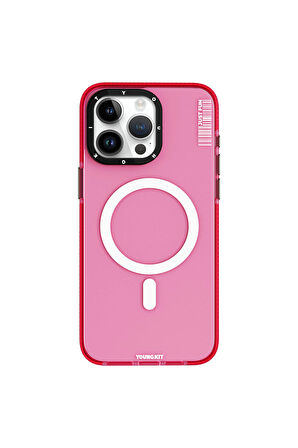 iPhone 15 Pro Max Uyumlu Kılıf Magsafe Şarj Özellikli Youngkit Crystal Color Serisi Kapak Pembe